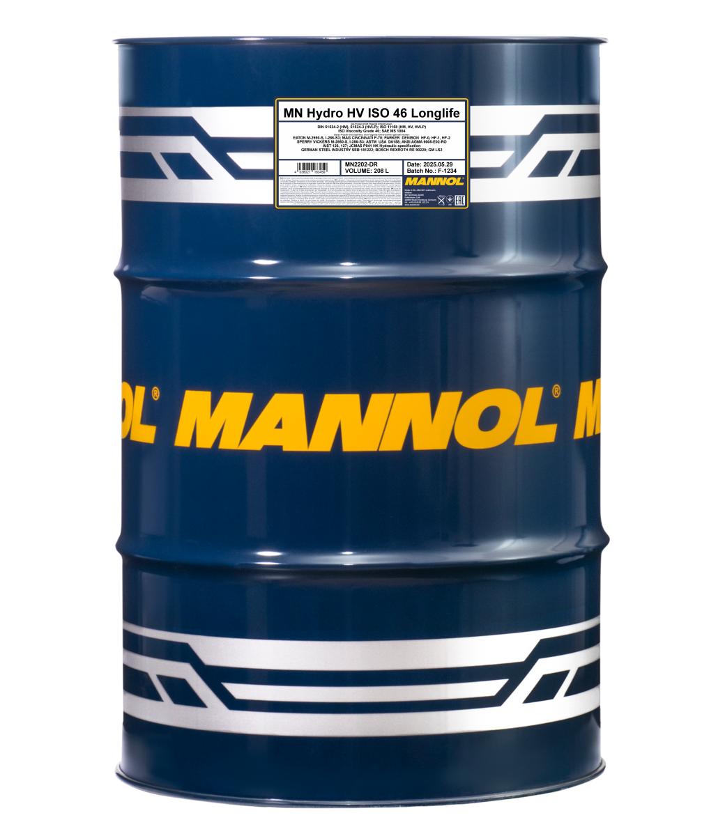 2202-208 Гидравлическое масло Hydro HV ISO 46 Longlife (208л) MANNOL