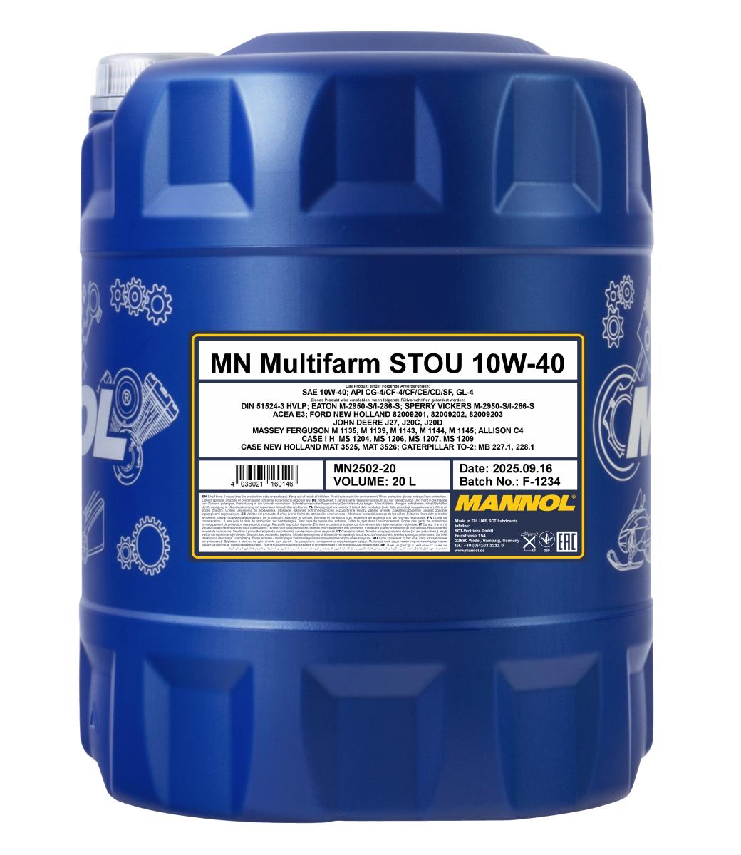 2502-020 масло мот.п/синт. Multifarm Stou SAE 10W40 (20л) MANNOL