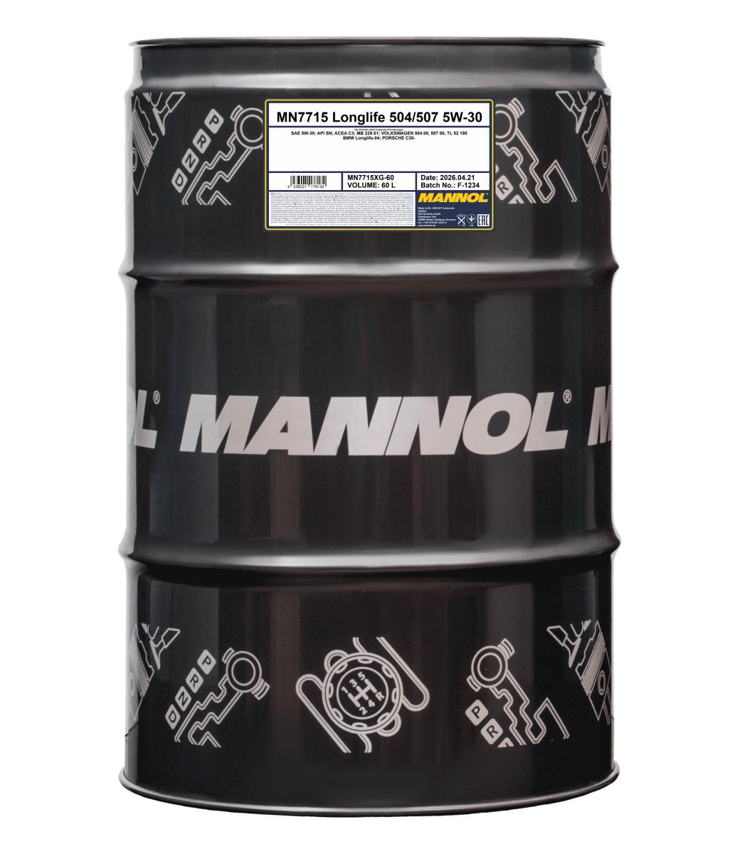 7715-060 масло мот.синт. Longlife 504/507 5W-30  (60л) MANNOL; API SN/CF, ACEA C3