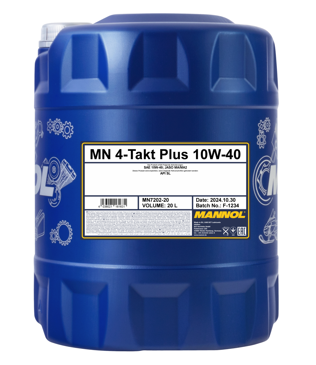 7202-020 масло мот.п/синт. 4-Takt Plus 10W40 (20л) MANNOL; API SL JASO MA/MA2