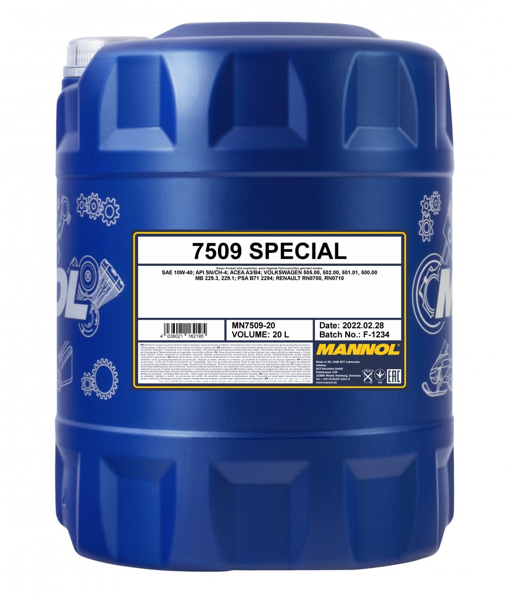 7509-020 масло мот.п/синт. Special 10W40 (20л) MANNOL; API SN/CH-4, ACEA A3/B4